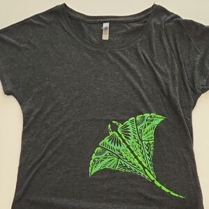 Gray T-Shirt with Neon Green Stingray Design